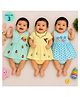 Vaanee Designz Cotton Knit Pack Of 3 Floral & Ladybugs Printed Dress Style Onesies  -  Green Yellow & Blue