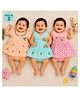 Vaanee Designz Cotton Knit Pack Of 3 Floral & Ladybugs Printed Dress Style Onesies - Peach Blue & Pink