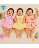 Vaanee Designz Cotton Knit Pack Of 3 Floral & Ladybugs Printed Dress Style Onesies - Pink Yellow & Peach