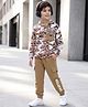 OLLINGTON ST. Full Sleeves Winterwear Cotton Knit Camouflage & Text Printed Sweatshirt With Hoodie & Joggers Set -Multicolour & Khaki