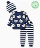 Babyhug 100% Cotton Knit Full Sleeves Sweater Set with Bear Design - Navy Blue