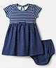 Babyhug Single Jersey Knit Frock and Bloomer with Half Sleeves and Polka Dots Print - Navy Blue