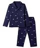 Ben Benny Single Jersey Knit Full Sleeves Co-Ords Shirt & Pyjama Night Suit with Wavy Line Print - Navy Blue