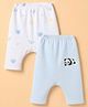 Ben Benny Interlock Knit Full Sleeves Diaper Leggings With Animal Print Pack of 2 - White & Light Blue