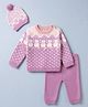 Babyhug Cotton Knit Sweater Sets with Full Sleeves and Cat Print & Cap in Lilac