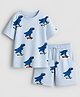 Googo Gaaga 100% Cotton Knit Half Sleeves Dino Printed Tee & Shorts Set - Blue
