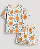 Googo Gaaga 100% Cotton Knit Half Sleeves Orange Printed Tee & Shorts Set - Cream