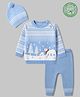 Babyhug Cotton Knit Full Sleeves Sweater Sets with Polar Bear Design and Cap - Blue