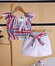 TOONYPORT Cotton Knit Cap  Sleeves Geometric Printed Top & Shorts Set - Red