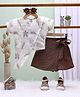 TOONYPORT Cotton Knit Half  Sleeves Thread Work Embroidered Overlap Top & Shorts Set  - Brown
