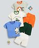 blushh berry 100% Cotton Half Sleeve Knit Pack Of 3 Cow Car And Teddy Printed Tee With Shorts Set - Blue,White,Orange