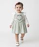 Bella Moda Cotton Woven Full Sleeves Heart Designed Floral & Leaves Embroidered Dress - Green
