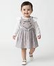 Bella Moda Cotton Woven Full Sleeves Heart Designed Floral & Leaves Embroidered Dress - Brown