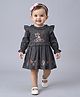 Bella Moda Cotton Woven Full Sleeves Children Thread Work Embroidered Dress - Grey