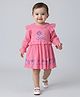 Bella Moda Cotton Woven Full Sleeves Children Thread Work Embroidered Dress - Pink