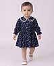 Bella Moda Cotton Woven Full Sleeves Hearts Printed Bow Applique Dress - Navy Blue
