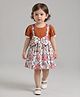 Bella Moda Cotton Woven Half Sleeves Floral Printed & Bow Applique Detailed Dress - Brown