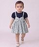 Bella Moda Cotton Woven Half Sleeves Floral Printed & Bow Applique Detailed Dress - Blue