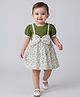 Bella Moda Cotton Woven Half Sleeves Floral Printed & Bow Applique Detailed Dress - Green