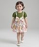 Bella Moda Cotton Woven Half Sleeves Beach Theme Printed & Bow Applique Detailed Dress - Green