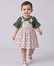 Bella Moda Cotton Woven Half Bell Sleeves Cherry Printed & Bow Applique Detailed Dress - Multi Colour