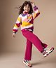 OLLINGTON ST. Set Of Cotton Knit Full Raglan Sleeves Abstract Printed Winter Wear Sweatshirt & Pant Set - Multicolour & Red