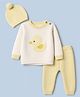 Babyhug Knit Full Sleeves Sweater and Pant Set with Cap and Duck Patch - White, Yellow