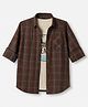 Pine Kids 100% Cotton Woven Shirts with Tank Top and Full Sleeves and Mountains Print - Brown