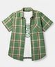 Pine Kids 100% Cotton Woven Half Sleeves Checked Shirt and T-Shirt with California Text Print - Green