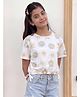 Lil Tomatoes Cotton Knit Half Sleeves Floral Printed Top - White