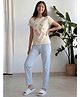Lil Tomatoes Cotton Knit Half Sleeves Typography Printed Shirt & Pajama Night Suit - Cream