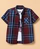 Pine Kids Cotton Woven Half Sleeves Checks Shirt and T Shirt with American Classic Motorcycle Print in Maroon