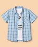 Pine Kids 100% Cotton Woven Full Sleeves Checks Shirts and T-shirt with Half Sleeves and Forever Skating Text Print - Light Blue