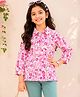 Kiddopanti Georgette Woven Full Sleeves Floral Printed Shirt Style Top - White