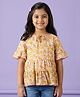 Kiddopanti Georgette Woven Half Sleeves Floral Printed Tie Up Detailed Top - White & Yellow
