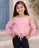 Kiddopanti Georgette Woven Cold Shoulder Three Fourth Sleeves Floral Printed Top - Pink