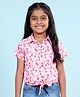 Kiddopanti Georgette Woven Half Sleeves Floral Printed Tie Up Detailed Shirt Style Top - Baby Pink
