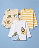 Doodle Poodle 100% Cotton Knit Full Sleeves Animals Printed & Striped T-Shirts Pack Of 3 - White Yellow & Peach