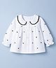 Babyhug 100% Cotton Poplin Woven Peter Pan Lace Collar Full Sleeves Top with Bow Print - White