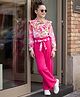 OLLINGTON ST. Georgette Knit Woven Full Sleeves Top & Pants Set with Floral Print in Pink