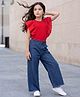 OLLINGTON ST. Sinker Knit Half Sleeves Top & Denim Pant - Red & Blue
