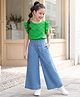OLLINGTON ST. Schiffili Woven Half Sleeves Top and Denim Pant Set - Green