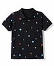 Pine Kids Cotton Knit Half Sleeves Polo T-Shirt With Camping Print - Black