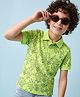 Pine Kids Cotton Mixes Knit T-Shirts with Half Sleeves and Palm Trees Print - Limegreen