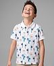 Pine Kids Cotton Knit Half Sleeves Polo T-Shirt With Beach Theme Print - White
