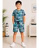3PIN Cotton Knit Half Sleeves Typography & Abstract Printed Coordinating Tee & Shorts Set - Blue
