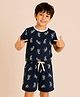 3PIN Cotton Knit Half Sleeves Dinosaur Printed Coordinating Tee & Shorts Set - Navy Blue