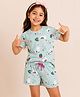 3PIN Cotton Knit Half Sleeves Animal & Plants Printed Coordinating Tee & Shorts Set - Light Blue