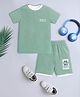 3PIN Cotton Knit Half Sleeves Textured & Animal Printed Tee & Shorts Set - Pista Green
