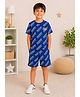 3PIN Cotton Knit Half Sleeves Typography Printed Coordinating Tee & Shorts Set - Blue